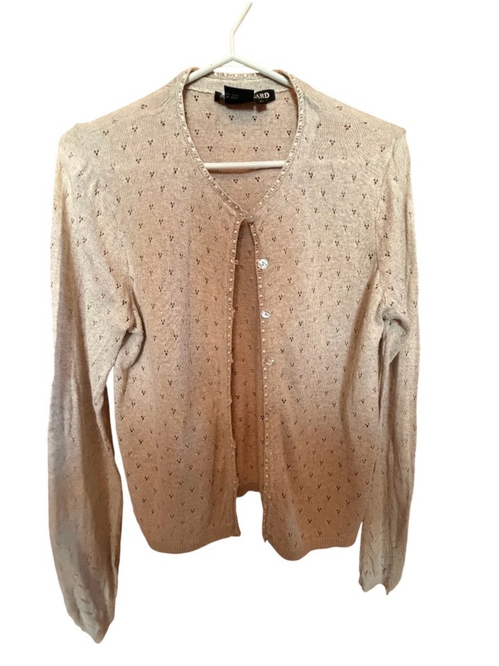 Nina Leonard Cream Pointelle mother of pearl Button-Front Women's cardigan